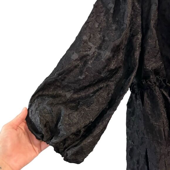 Mable Black Puff Sleeve Whimsical Goth Peplum Tunic Top Size S Withcy Wednesday - Picture 7 of 14